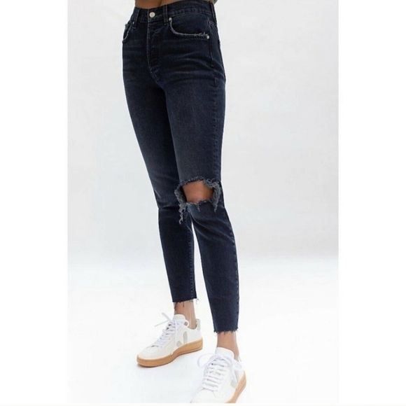 Free People Denim - Free People We The Free Stella Skinny Jeans 27 Lulworth Blue Raw Hem Button Fly